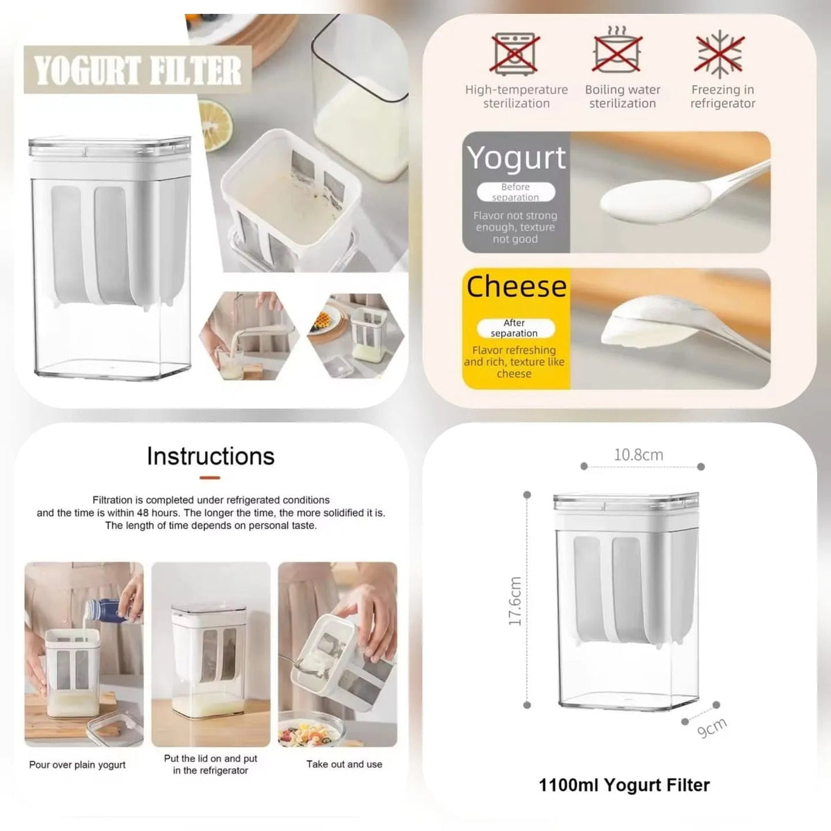 Greek Yogurt Filter Container – Reusable Fine Mesh Yogurt Strainer – Free Shipping