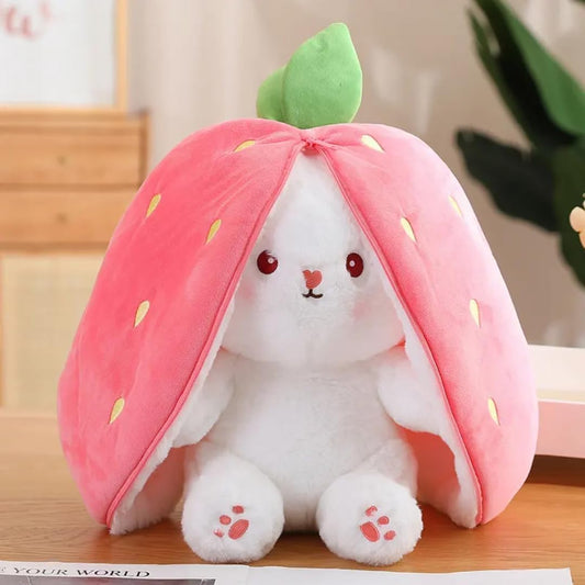 Reversible Strawberry Bunny Soft Toy – Rabbit Plush Toy with Zipper | Cute Strawberry Rabbit Doll | Gift for Kids & Girlfriend
