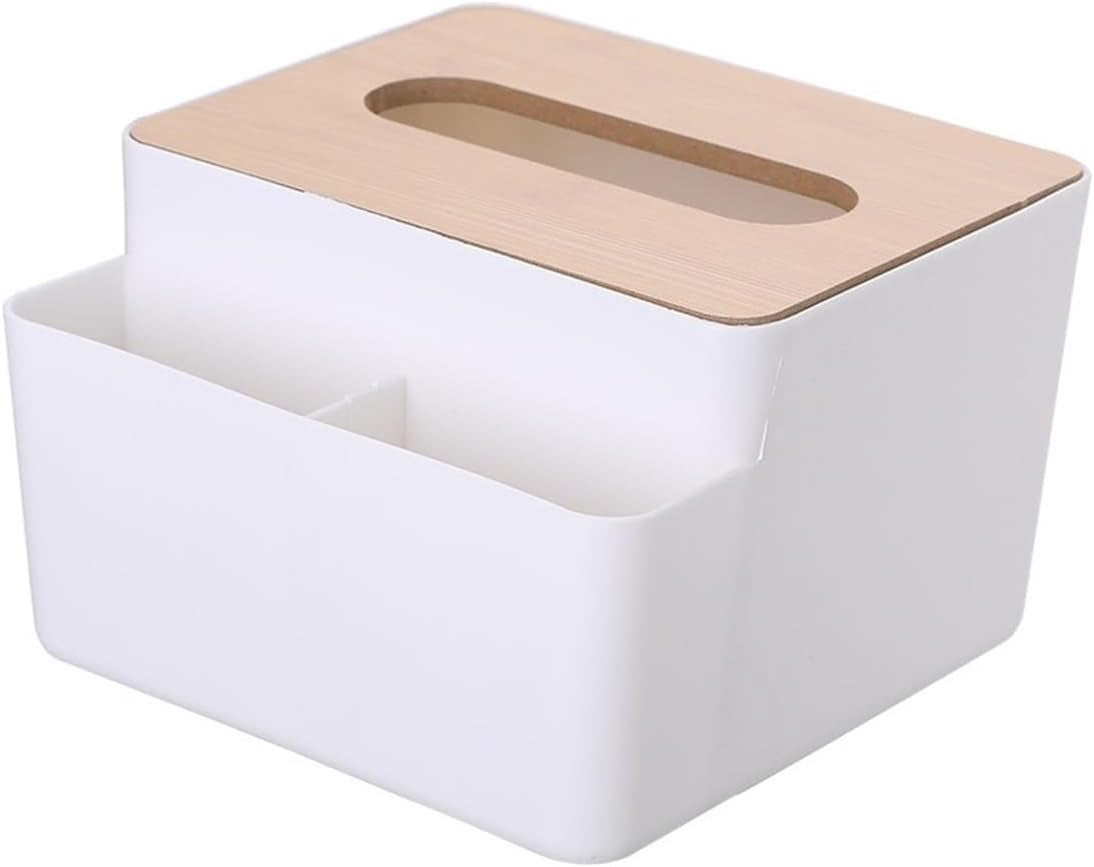 Multi-Function White Tissue Box Organizer – Desktop Tissue Holder with Storage Compartments