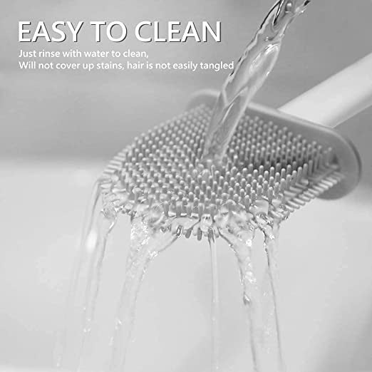 Silicone Toilet Brush with Holder - Flexible Soft Bristle Bathroom Cleaning Brush Set