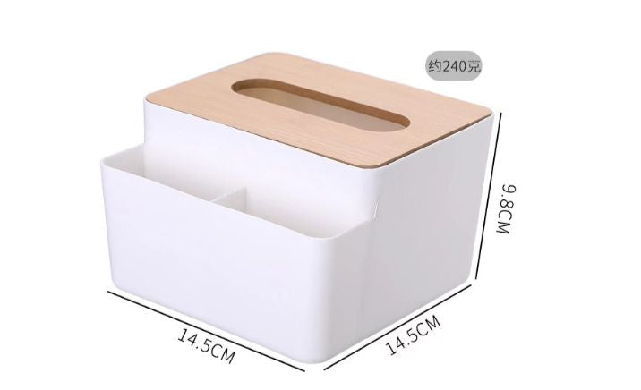 Multi-Function White Tissue Box Organizer – Desktop Tissue Holder with Storage Compartments
