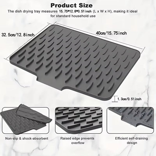 Silicone Sink Drying Mat with Drain Spout – Anti-Slip Kitchen Dish Drying Mat for Countertop