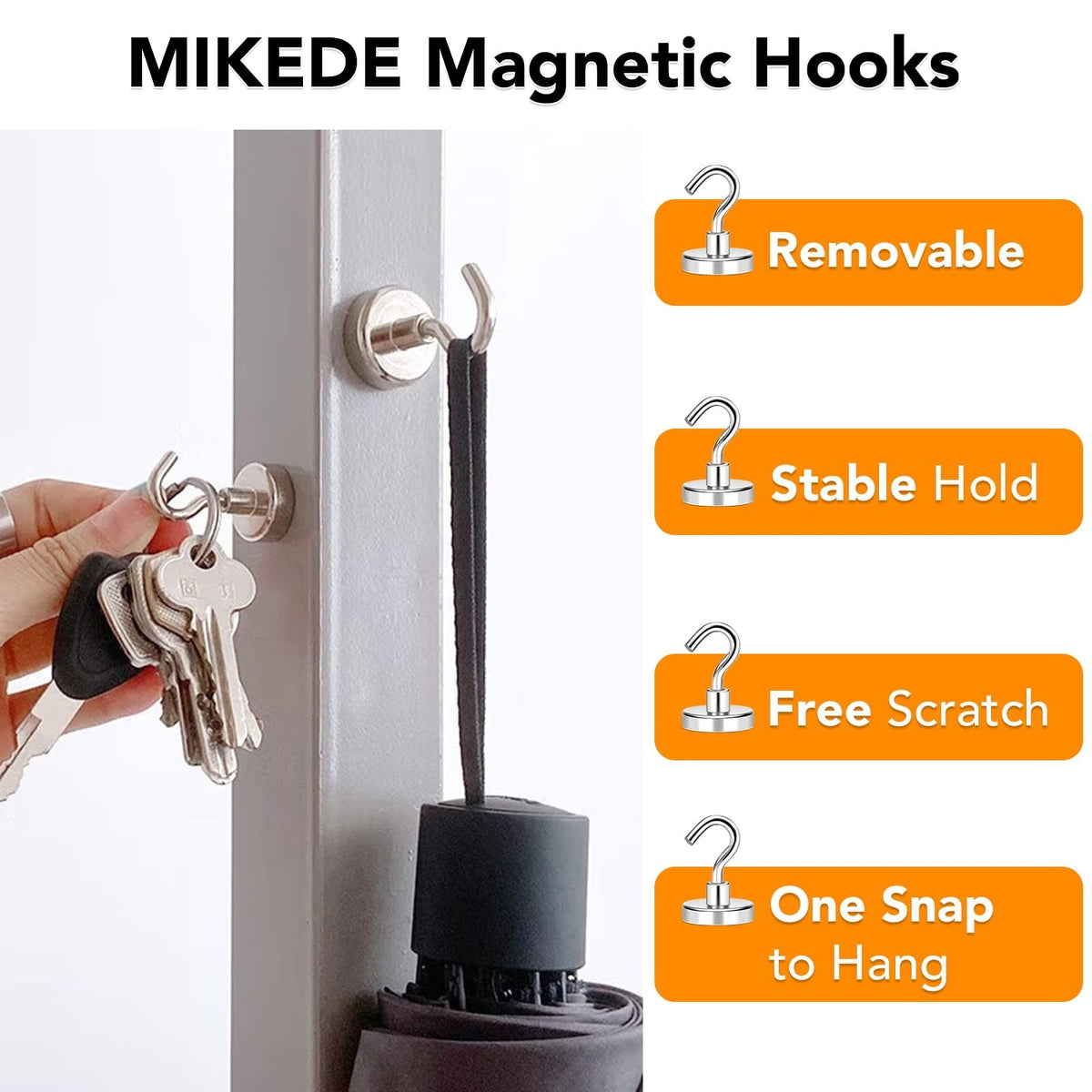 Pack of 4 Magnetic Hooks – Heavy Duty Metal Magnetic Hangers for Home, Kitchen & Storage