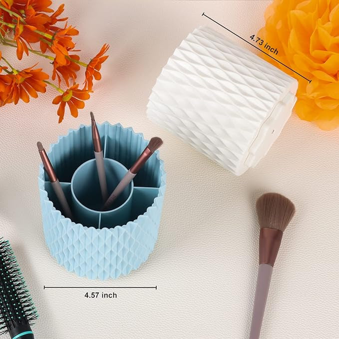 White Makeup Brush Holder Organizer – Cosmetic Storage Cup for Vanity & Dressing Table
