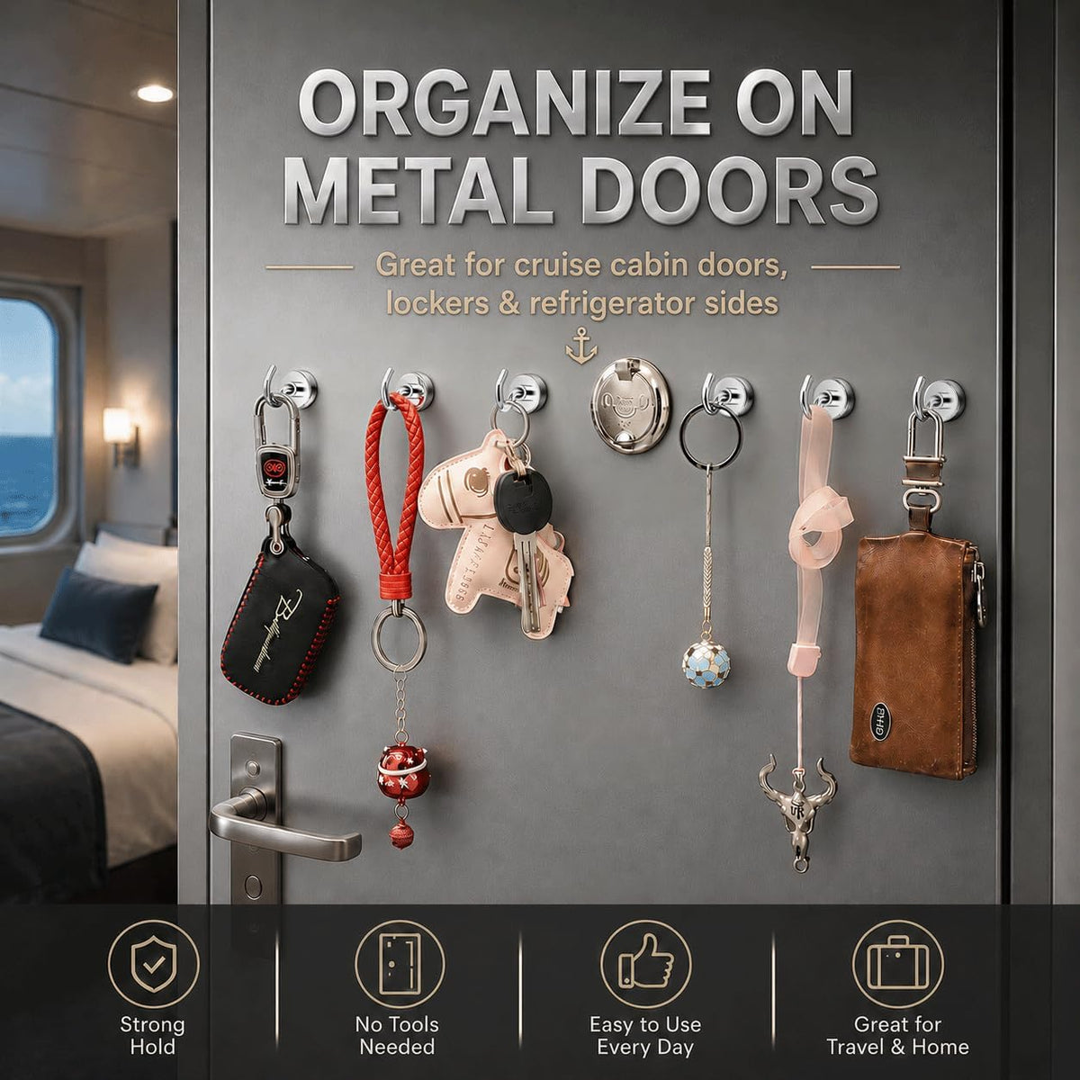 Pack of 4 Magnetic Hooks – Heavy Duty Metal Magnetic Hangers for Home, Kitchen & Storage