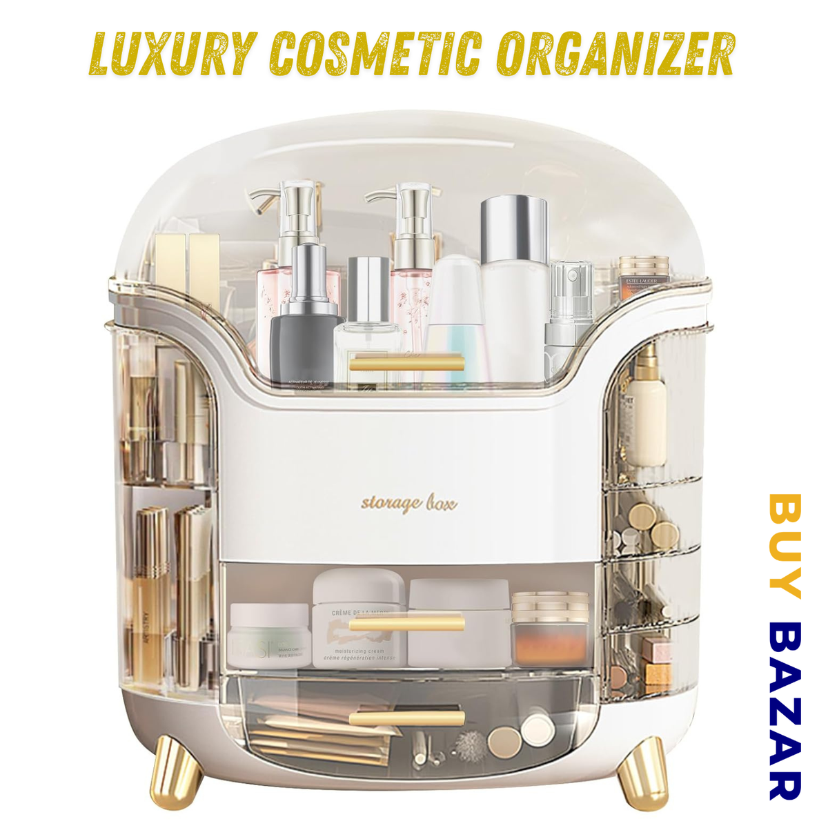 Luxury Cosmetic Organizer – Multi-Layer Makeup Storage Box with Dustproof Cover