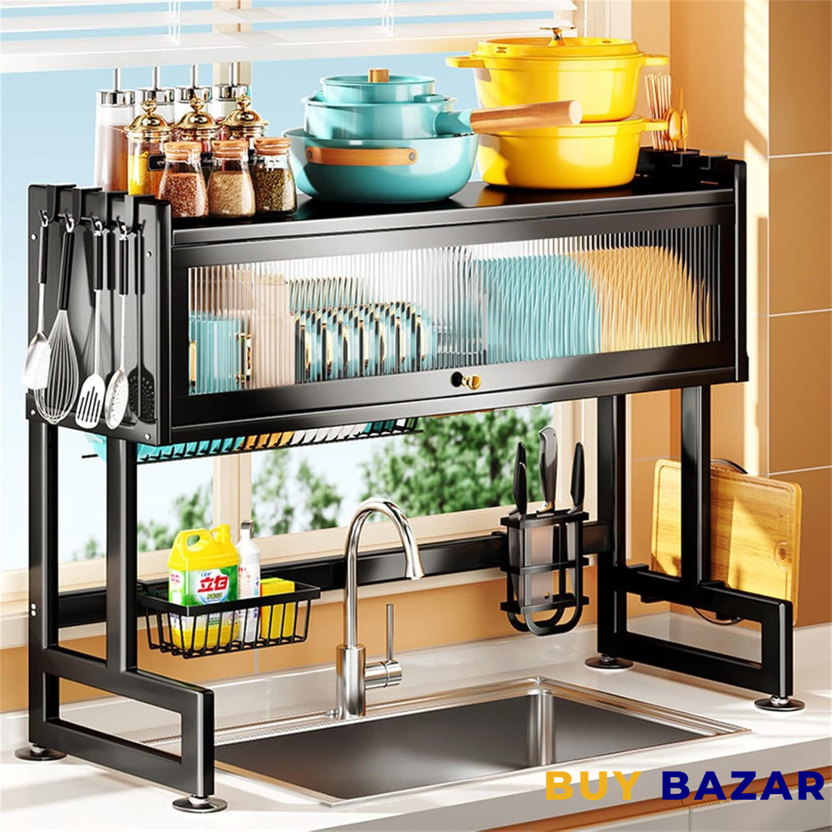 Multi-Functional Kitchen Sink Storage Rack – Over Sink Dish Drying Rack with Utensil Holder