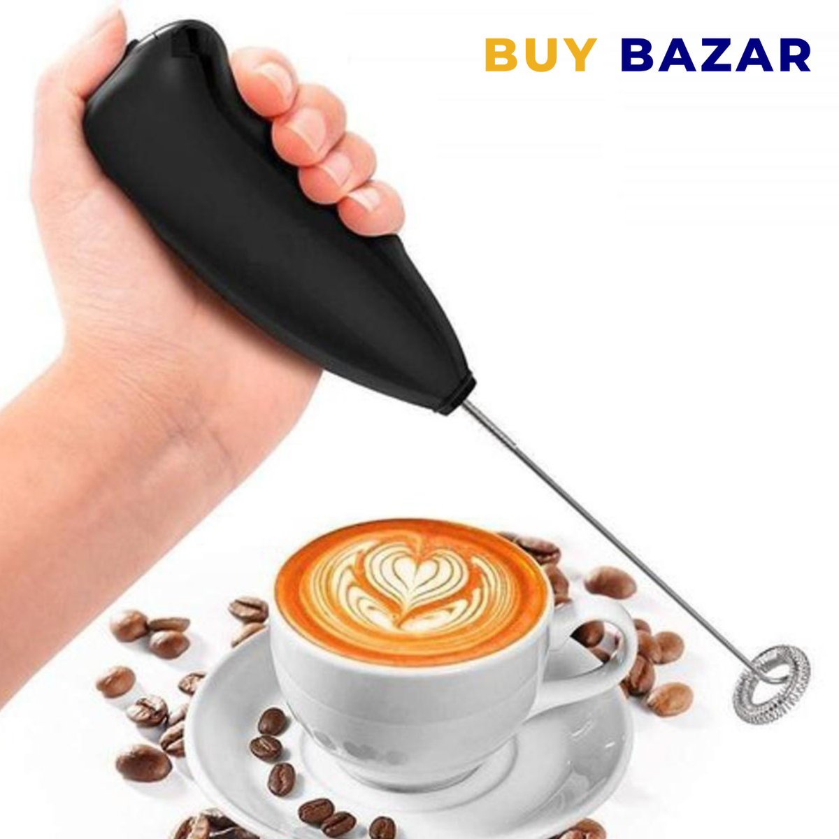 Handheld Electric Milk Frother – Battery Operated Coffee Foam Maker with Stainless Steel Whisk