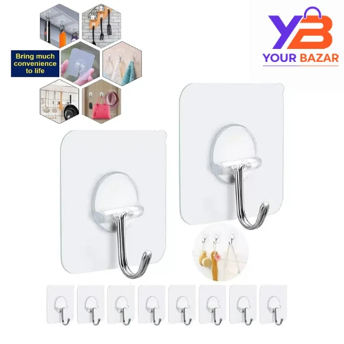 Self-Adhesive Hanging Hooks Pack of 10 | No Drill Wall Hooks