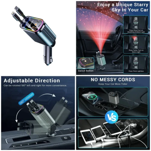 4-in-1 Retractable Car Charger Fast Charging | Your Bazar Pakistan - Image 3